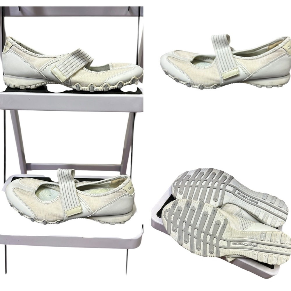 Skechers White Bikers Glitz Up Mary Jane Style Ballet Flats Womens 6